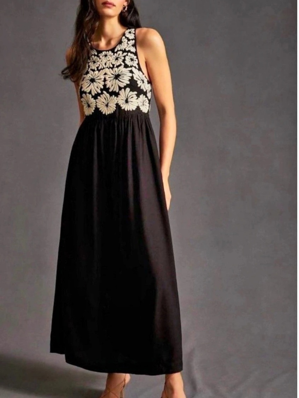 Pilcro Bouquet Embroidered Maxi Dress in Black & White